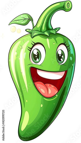 Happy Green Pepper Cartoon
