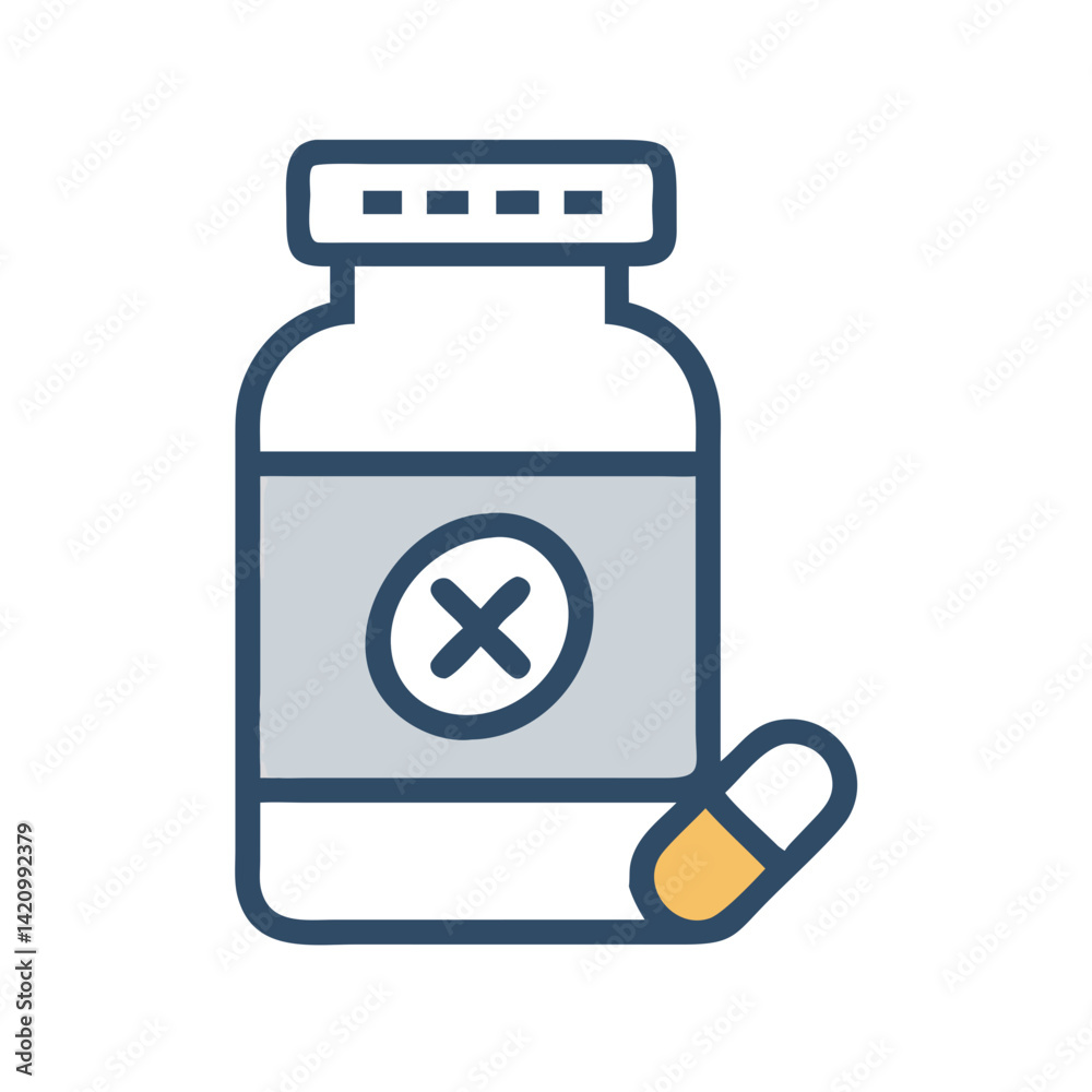 Pill Bottle with Tablet Icon Representing Prescription Medication and Pharmaceutical Use Pill Bottle with Tablet Icon Representing Prescription Medication and Pharmaceutical Use