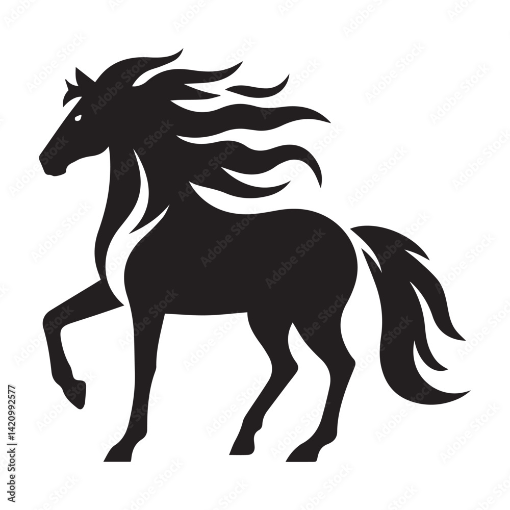 create simple black Horse Silhouette Vector  with white background 