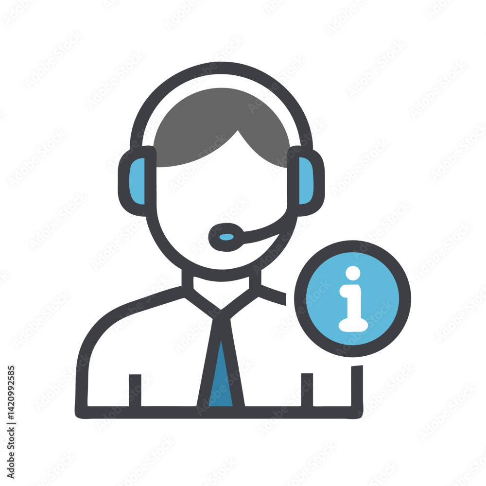 Support Agent with Info Icon Representing Live Assistance and Customer Help Service