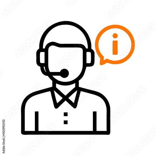 Support Agent with Info Icon Representing Live Assistance and Customer Help Service