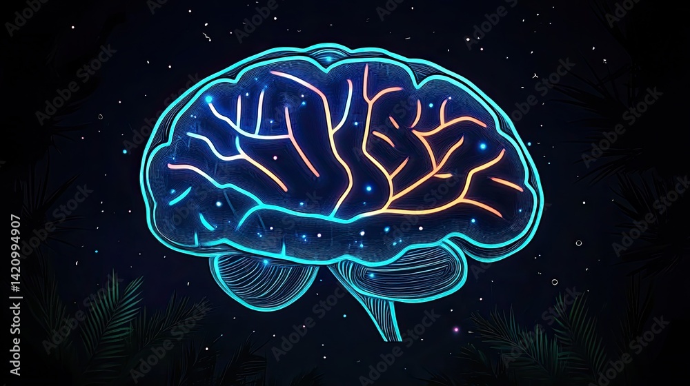 Obraz premium Neural network glow, vibrant brain