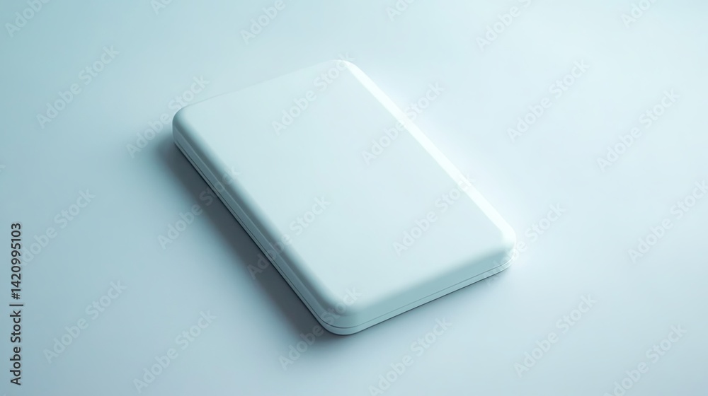 Minimalist rectangular object on white, abstract tech concept with clean geometry Minimalist rectangular object on white, abstract tech concept with clean geometry