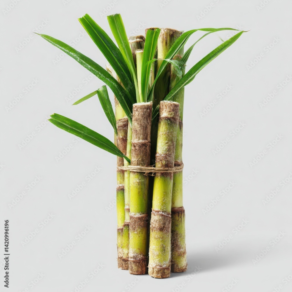 Fototapeta premium Bundle of sugarcane stalks tied on white background