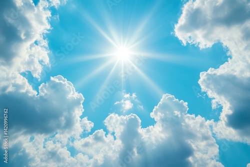 Bright sun shining through fluffy clouds (2)