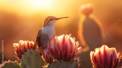 Hummingbird sunset cactus flower desert bloom nature