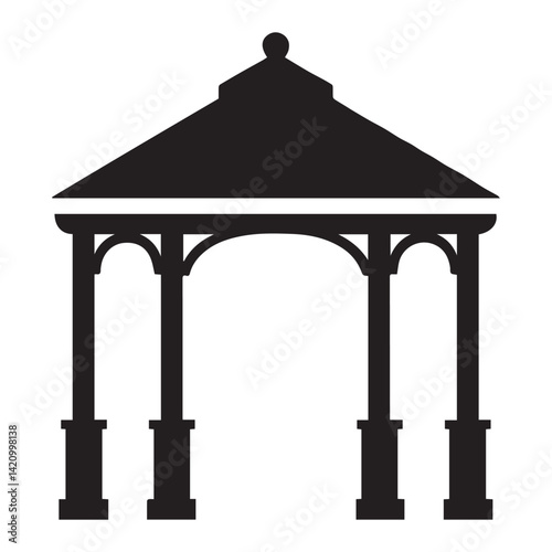 Gazebo pergola cartoon garden bower gazebo pergola set isolated Vector Silhouettes Collections White Background.