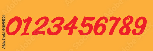 Set of brush stroke, marker textured numbers. Numbers 1, 2, 3, 4, 5, 6, 7, 8, 9, 0. Stylish hand draw brush painted numbers set. Bold brush drawn grunge. Dirty texture vector. Rough brush strokes.  