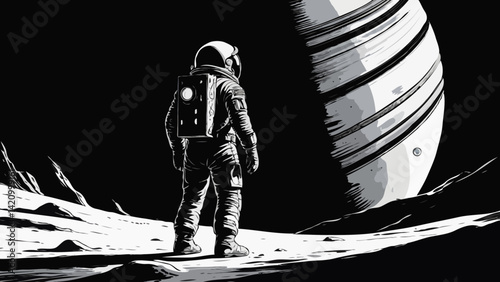 Astronaut on moon svg protrait illustration vector 
