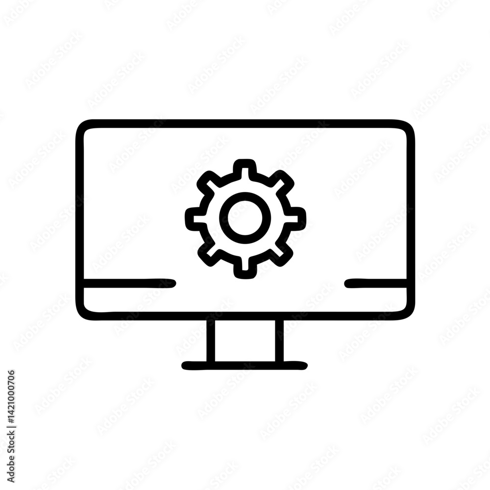 Monitor Displaying Gear Configuration Icon Design Monitor Displaying Gear Configuration Icon Design