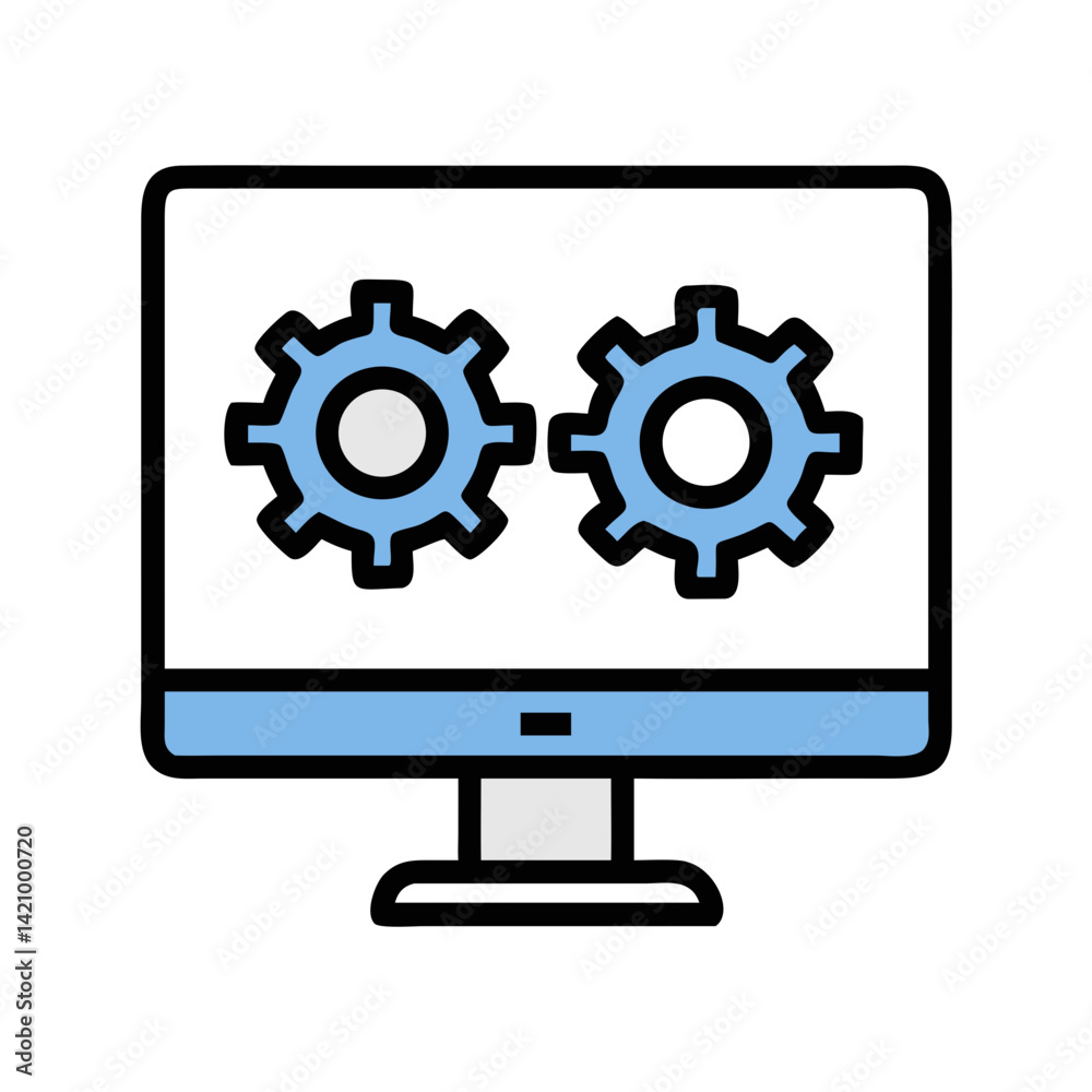 Monitor Displaying Gear Configuration Icon Design Monitor Displaying Gear Configuration Icon Design