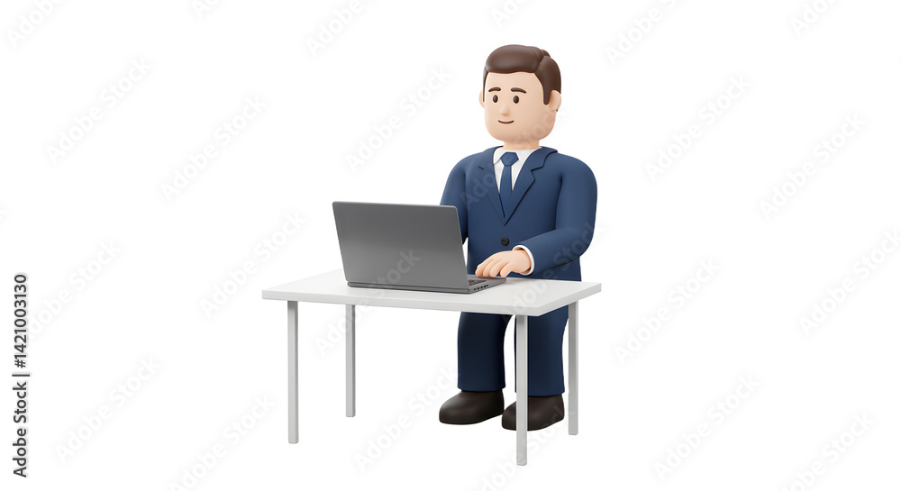 Businessman Working on Laptop at Desk Isolated on White Background Businessman Working on Laptop at Desk Isolated on White Background