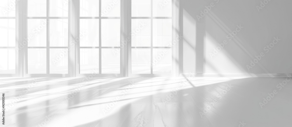 Obraz premium Illuminated Interior White Room with Sunbeam Light Through the Window