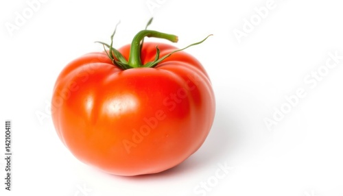 Single ripe tomato on white background