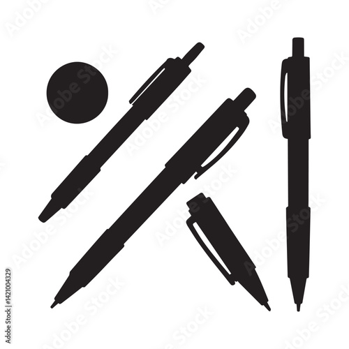 Set of Ballpoint Pen isolated Vectors Silhouettes White Background.