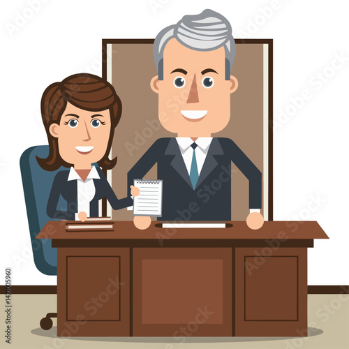Boss with his assistant in office vector illustration.