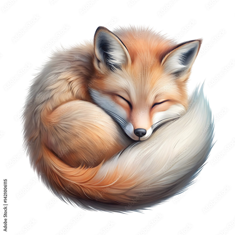 Obraz premium A cute fox curled up sleeping, soft pastel style, transparent background