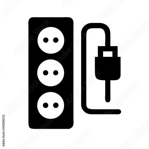 Power Strip with Cord and Outlets Icon Design