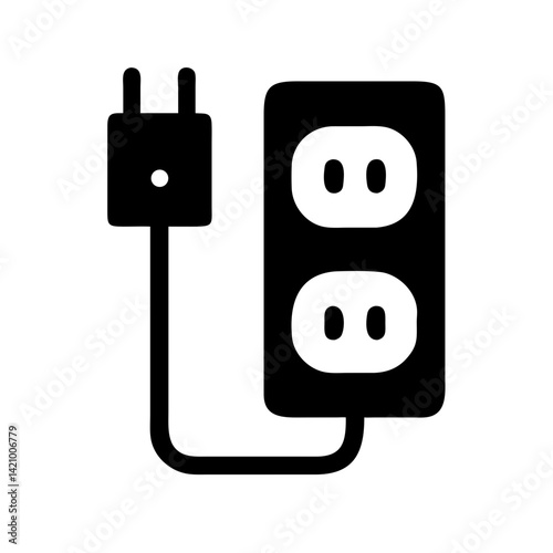 Power Strip with Cord and Outlets Icon Design