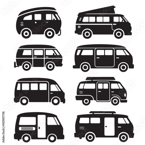 camper vans black vector icon silhouettes