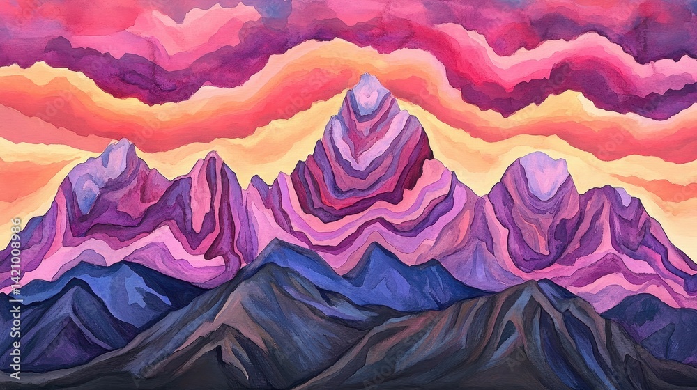 Vibrant mountainscape ablaze with layered color and sky drama