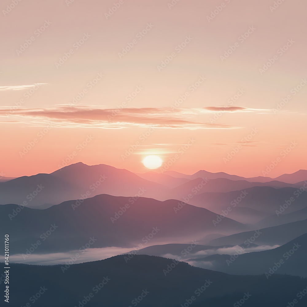 Fototapeta premium Gorgeous sunset with colorful skies over misty mountain peaks high resolution picture
