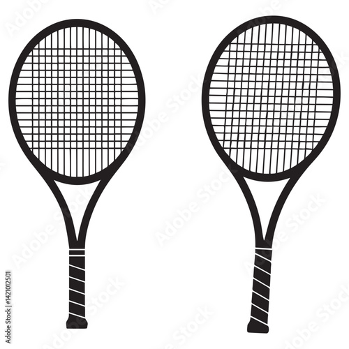 Tennis and badminton rackets with balls in a vector illustration on white background