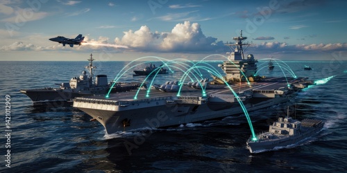 Naval fleet with advanced communication network.