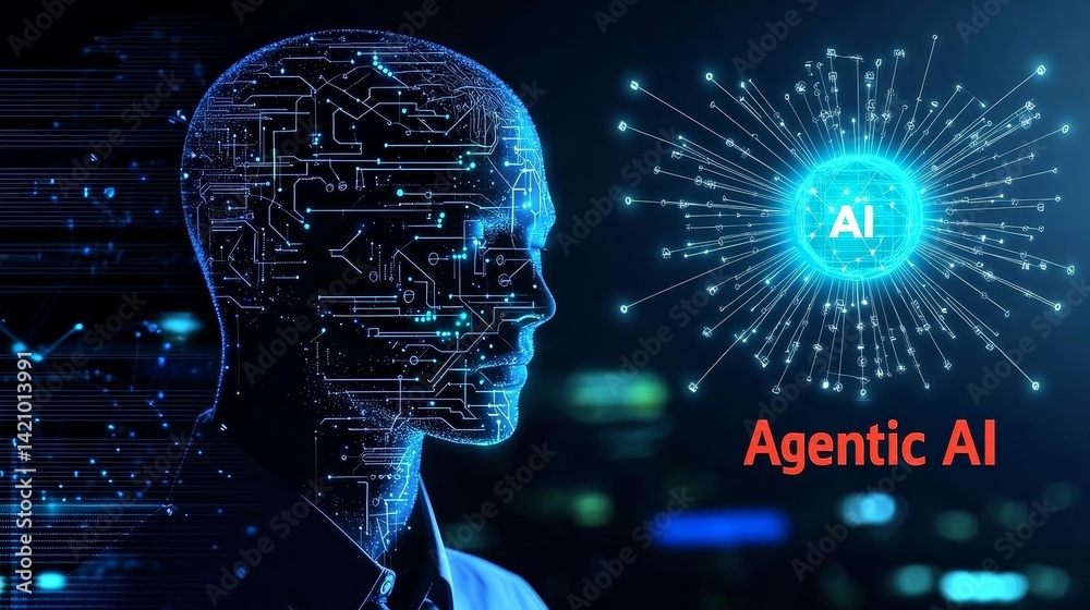 Agentic AI, clear logic diagram radiating from core on right side, flat design illustration Agentic AI Agentic AI, clear logic diagram radiating from core on right side, flat design illustration Agentic AI