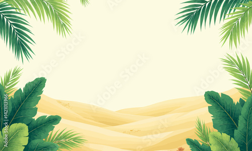 Tropical Sand Dune Oasis with Palm Fronds