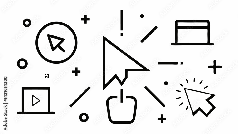 Vector Icons Representing Web Navigation and Clicking Functions Vector Icons Representing Web Navigation and Clicking Functions