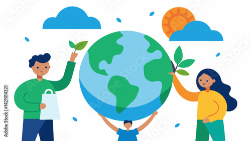 Illustration Set Depicting Climate Change and Environmental Action