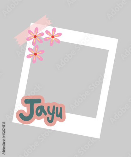  A cute photo frame with pink cherry blossom elements and the word "Jayu" in Korean-style lettering, symbolizing "freedom." Suitable for K-pop fans, aesthetic content, and creative photo designs.