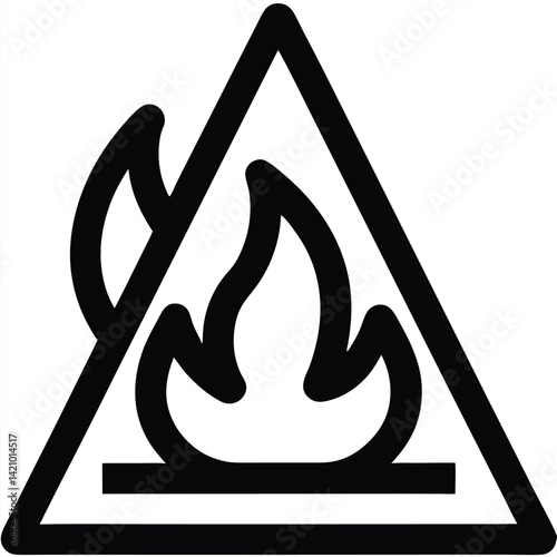 A bold and simplified triangular hazard sign featuring a flame symbol, emphasizing the risk of flammability in a minimalist aesthetic.