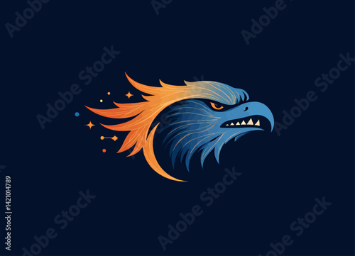 Stylized Blue and Orange Eagle Head Logo on Dark Blue