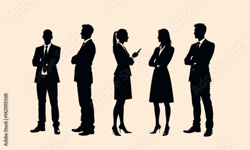 Silhouetted Business Team with Arms Crossed and Phone