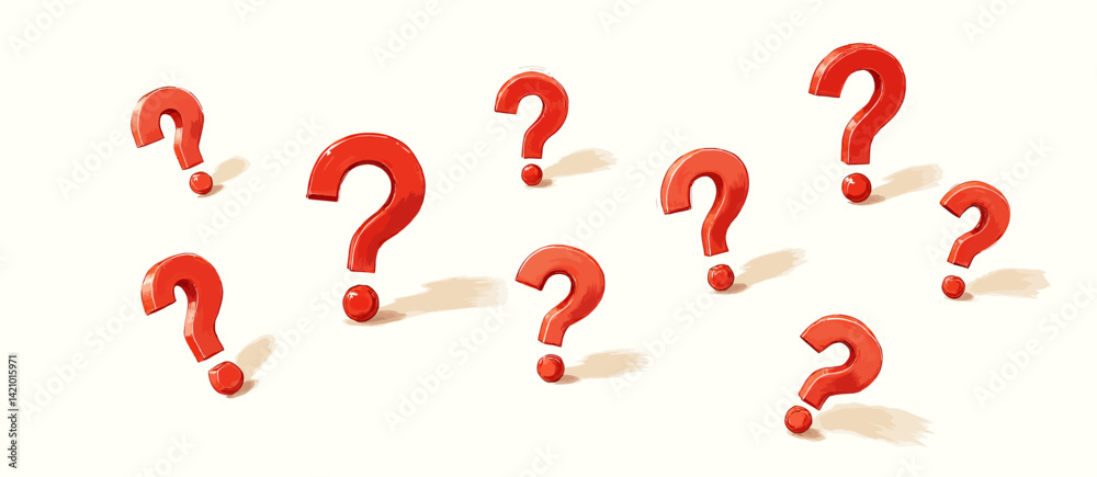 Red Question Marks Scattered on White Background Red Question Marks Scattered on White Background