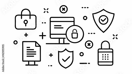 Secure Web Icons Set for Cyber Security and Technology