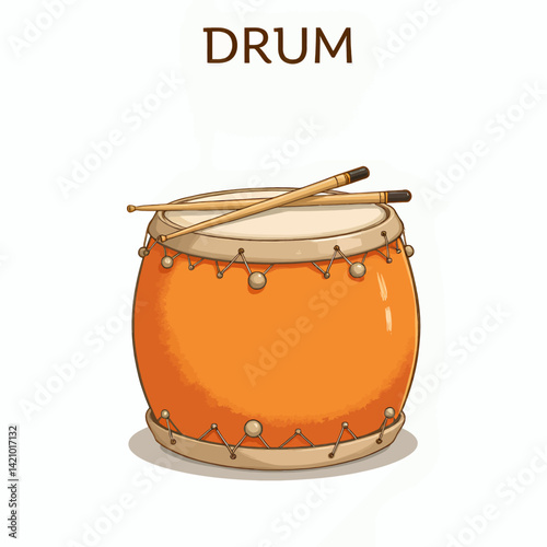 Orange cartoon drum with drumsticks illustration