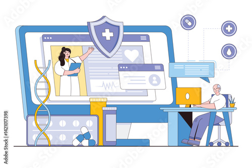 Telehealth consultation An elderly patient receives online care