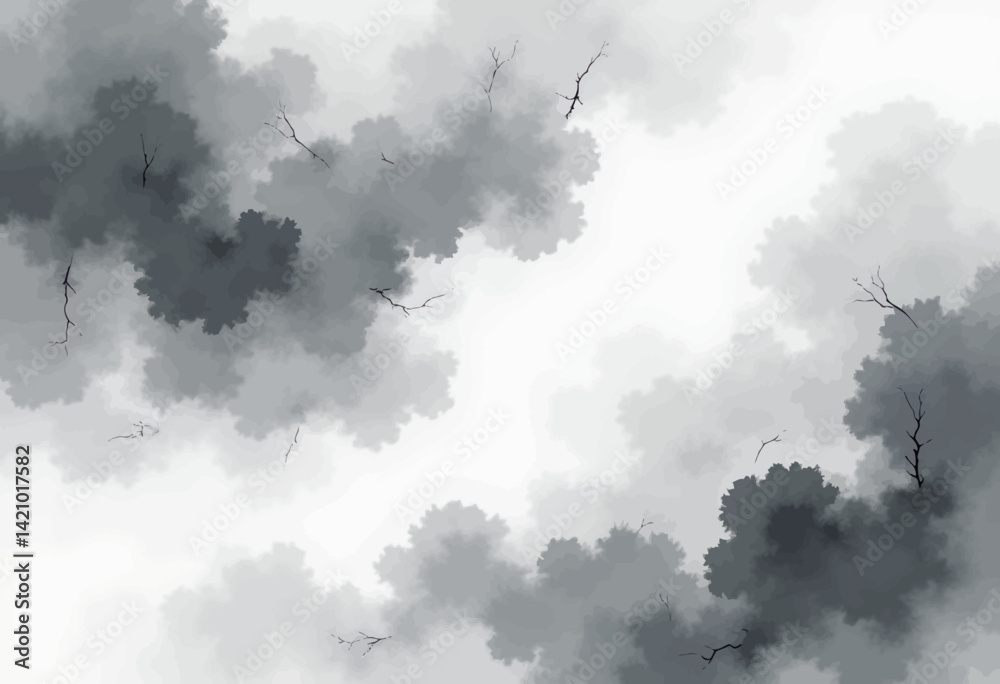 Monochrome tree canopy with bare branches reaching up