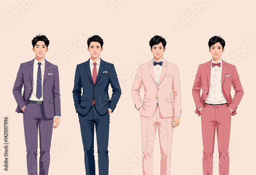 Men in Suits: Formal Attire Fashion Illustration