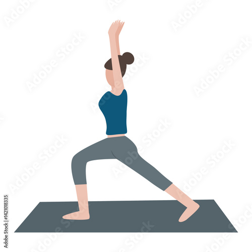 Woman doing yoga in warrior pose on transparent background 