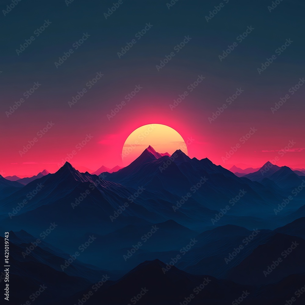 Obraz premium Serene mountain valley with sunset and soft glowing mist high resolution picture