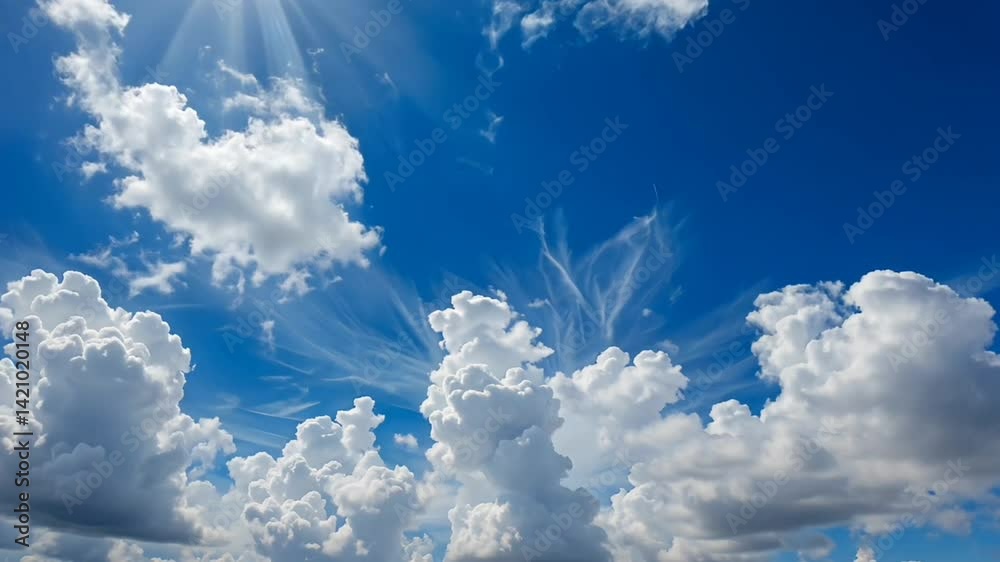 Sky cloudscape blue skies fluffy clouds heaven weather nature background cumulus cirrus skyline views 4k video