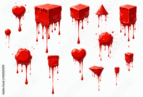 Geometric Shapes Dripping Red Paint on White