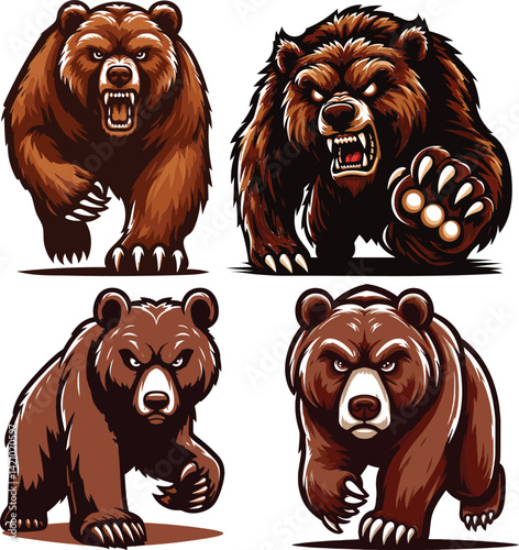 set of brown bear angry style