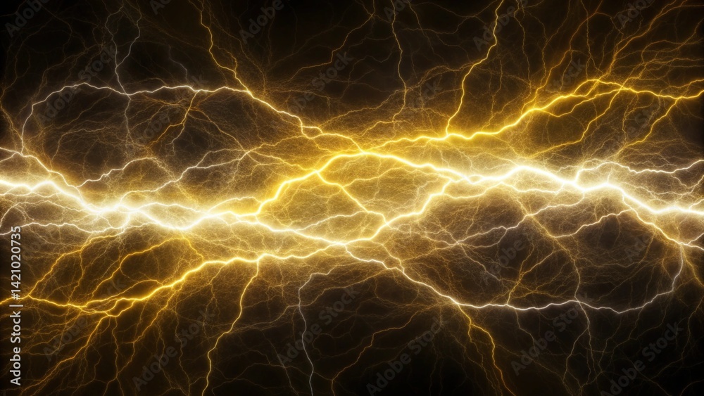 Obraz premium Hot yellow lightning abstract electrical plasma on , electricity, energy, power, electrifying, vibrant, intense, bright, glowing voltage currents crackling sparks in dynamic electric storm