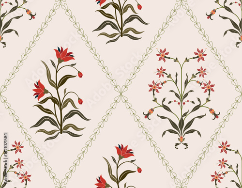 Hand drawn colourful geometric flowers, seamless patterns with floral for fabric, textiles, clothing, wrapping paper, backdrop, banner, illustration, abstract backgrounds.
