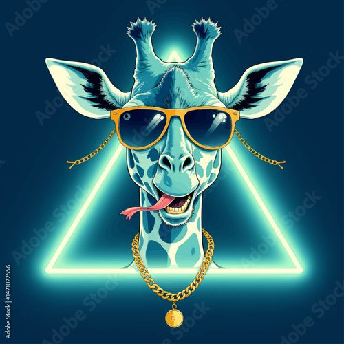 Cool Giraffe with Sunglasses and Gold Chain Neon Triangle